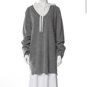 Alexander Wang Gray V-Neck Sweater with White Hoodie